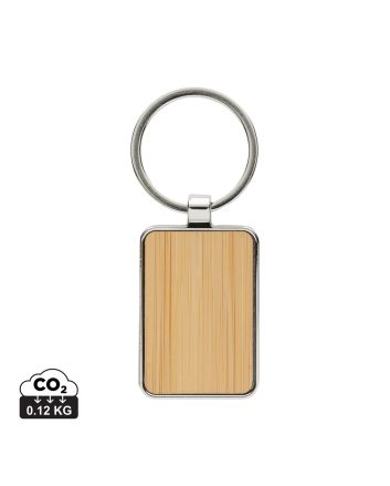 RCS recycled zinc alloy rectangle keychain with bamboo