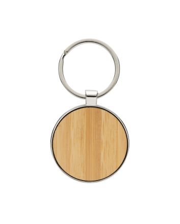 RCS recycled zinc alloy round keychain with bamboo