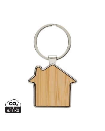 RCS recycled zinc alloy house keychain with bamboo