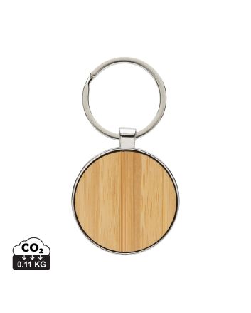 RCS recycled zinc alloy round keychain with bamboo