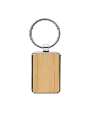 RCS recycled zinc alloy rectangle keychain with bamboo
