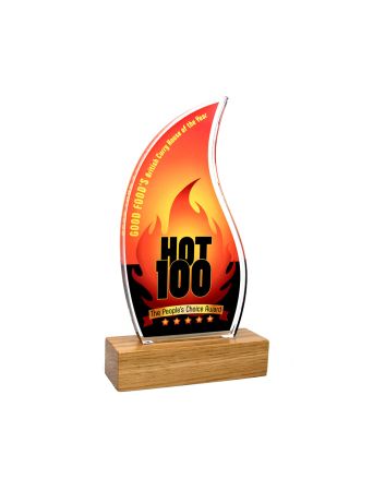 Flame Acrylic Award 95mm x 175mm With 28mm Wooden Base