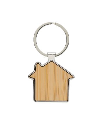 RCS recycled zinc alloy house keychain with bamboo