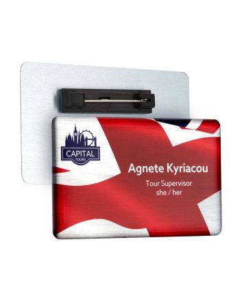 Aluminium Name Badge 73mm x 44mm Domed