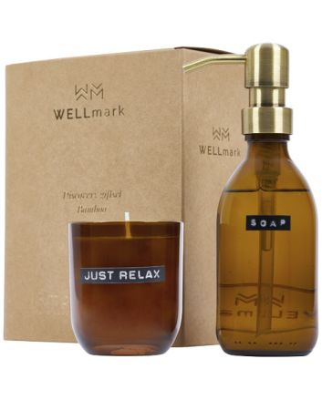 Wellmark Discovery 200 ml hand soap dispenser and 150 g scented candle set - bamboo fragrance