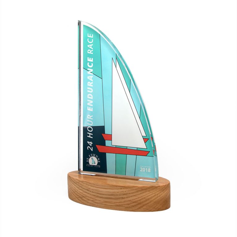 Sail Acrylic Award 95mm x 175mm With 28mm Wooden Base