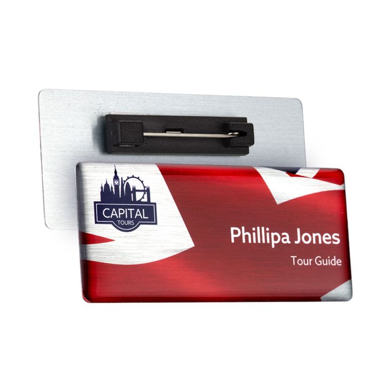 Aluminium Name Badge 73mm x 32mm Domed