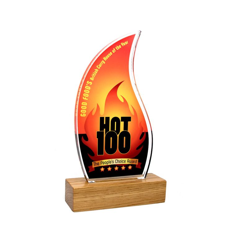 Flame Acrylic Award 95mm x 175mm With 28mm Wooden Base